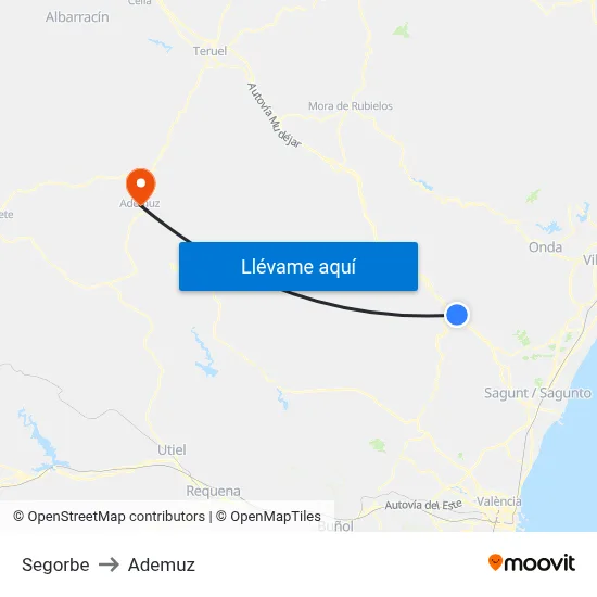Segorbe to Ademuz map