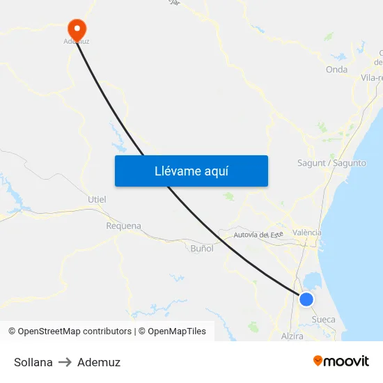 Sollana to Ademuz map
