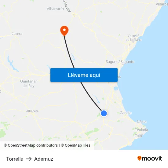 Torrella to Ademuz map