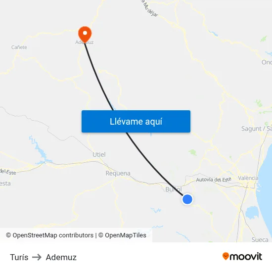 Turís to Ademuz map