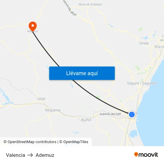 Valencia to Ademuz map