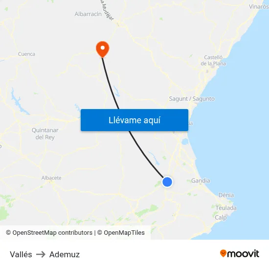 Vallés to Ademuz map