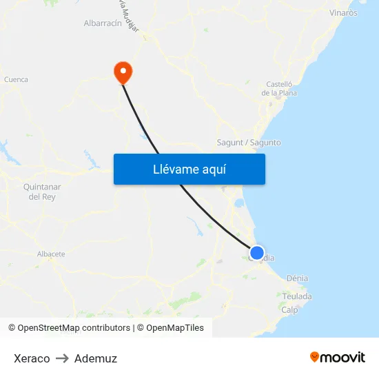 Xeraco to Ademuz map