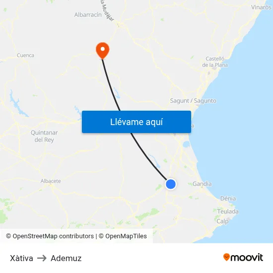 Xàtiva to Ademuz map