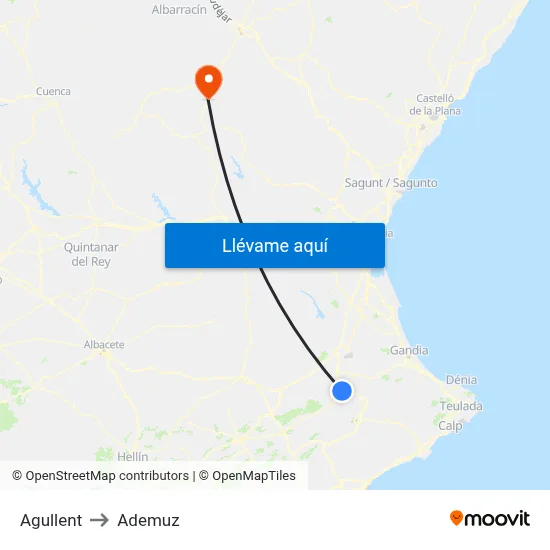Agullent to Ademuz map