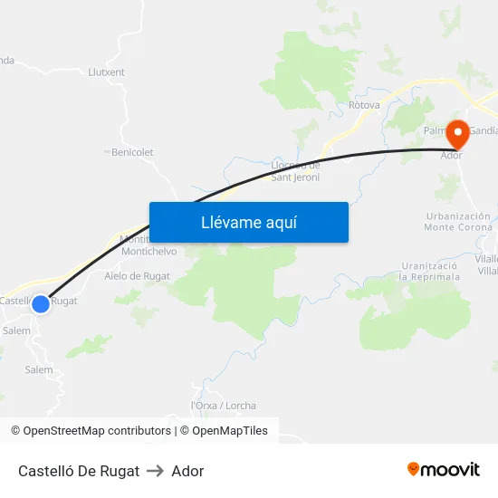 Castelló De Rugat to Ador map