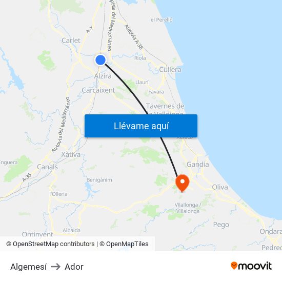 Algemesí to Ador map