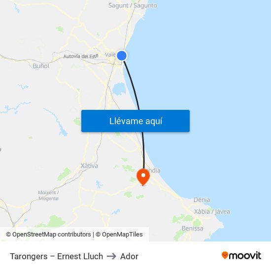 Tarongers – Ernest Lluch to Ador map