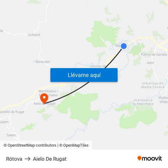 Rótova to Aielo De Rugat map