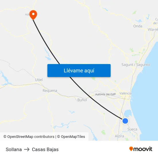 Sollana to Casas Bajas map
