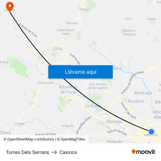 Torres Dels Serrans to Casinos map