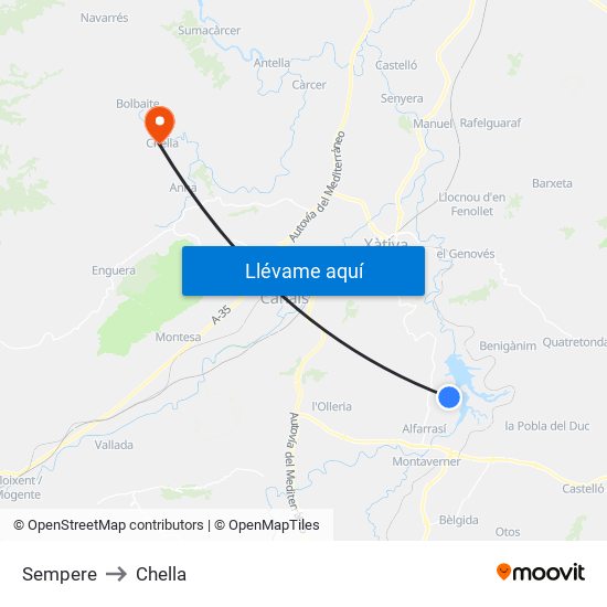 Sempere to Chella map