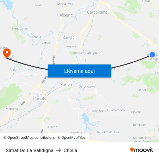Simat De La Valldigna to Chella map