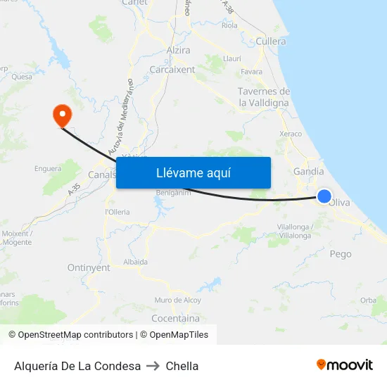 Alquería De La Condesa to Chella map
