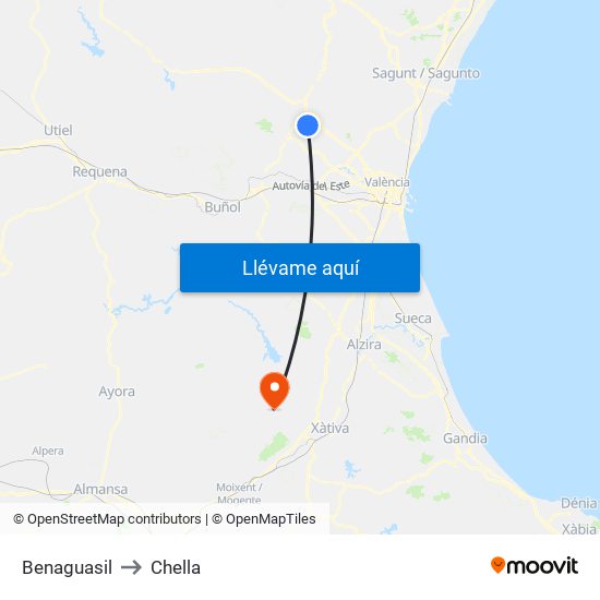 Benaguasil to Chella map