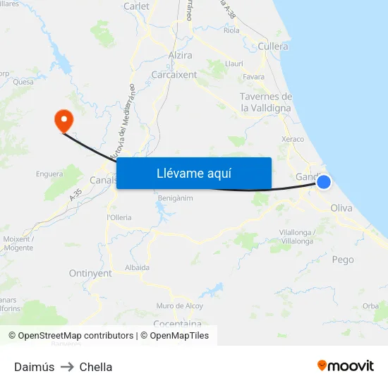 Daimús to Chella map