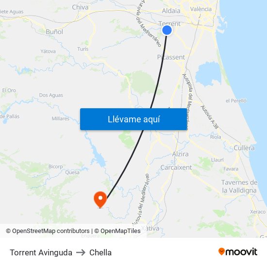 Torrent Avinguda to Chella map
