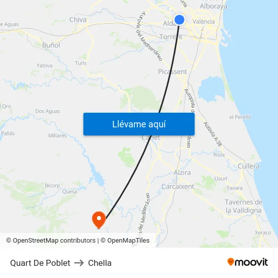 Quart De Poblet to Chella map