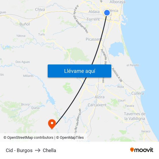 Cid - Burgos to Chella map