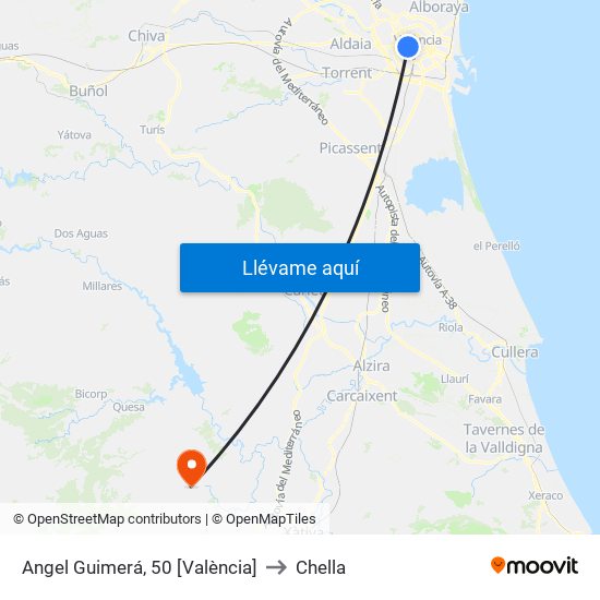 Angel Guimerá, 50 [València] to Chella map