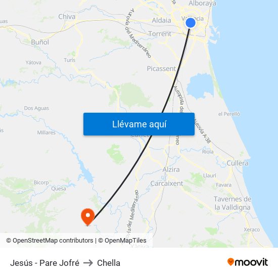 Jesús - Pare Jofré to Chella map