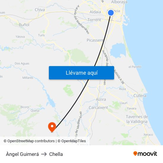 Àngel Guimerá to Chella map