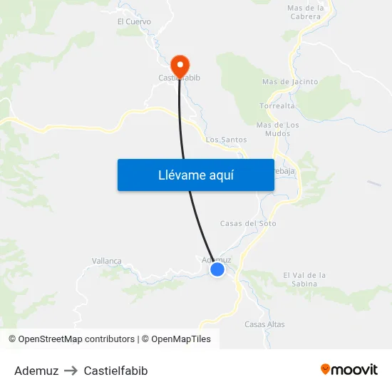 Ademuz to Castielfabib map