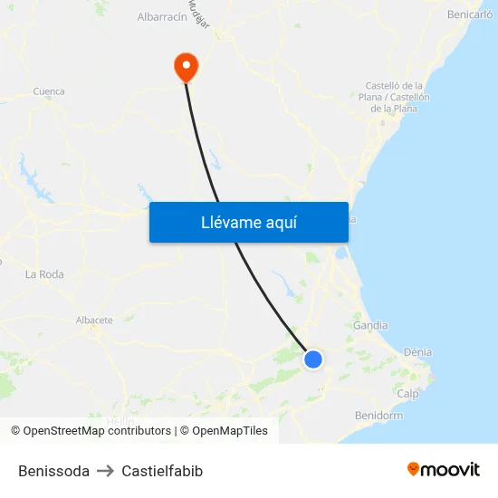 Benissoda to Castielfabib map
