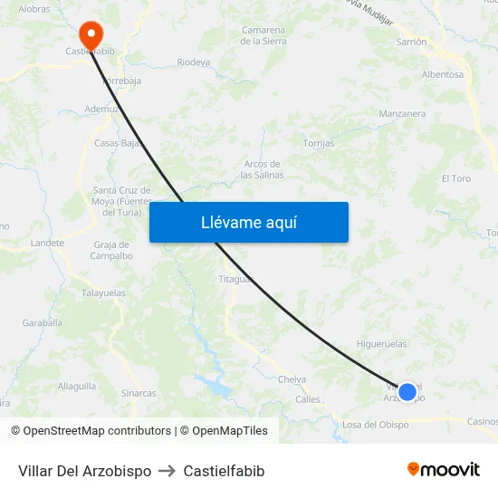 Villar Del Arzobispo to Castielfabib map