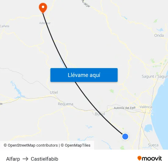 Alfarp to Castielfabib map