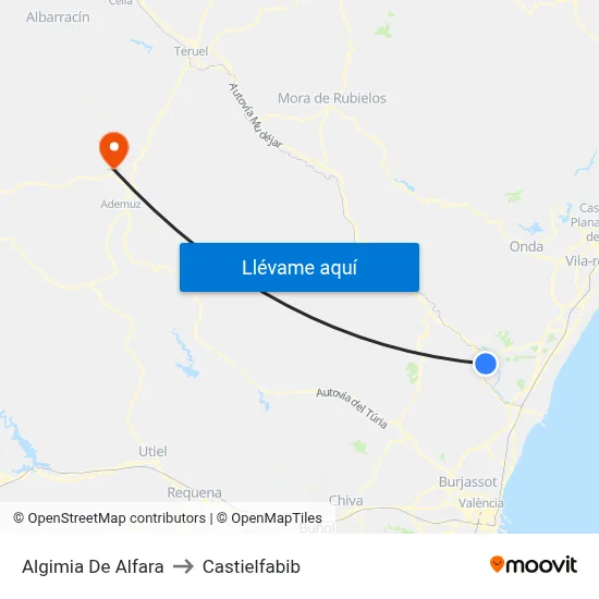 Algimia De Alfara to Castielfabib map