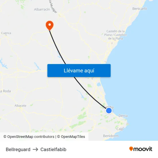 Bellreguard to Castielfabib map