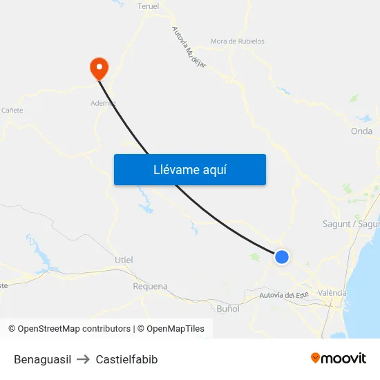 Benaguasil to Castielfabib map