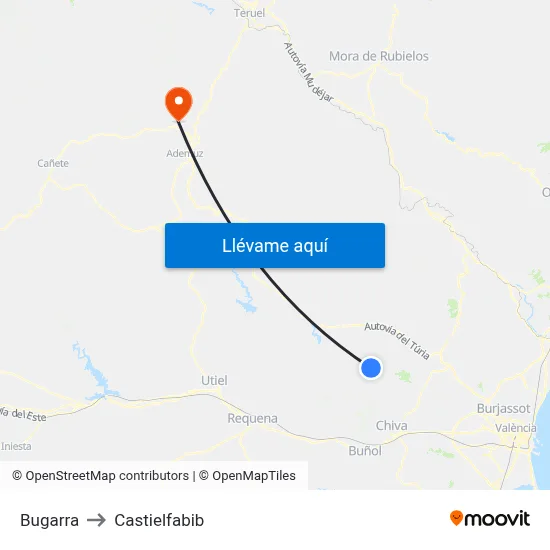 Bugarra to Castielfabib map