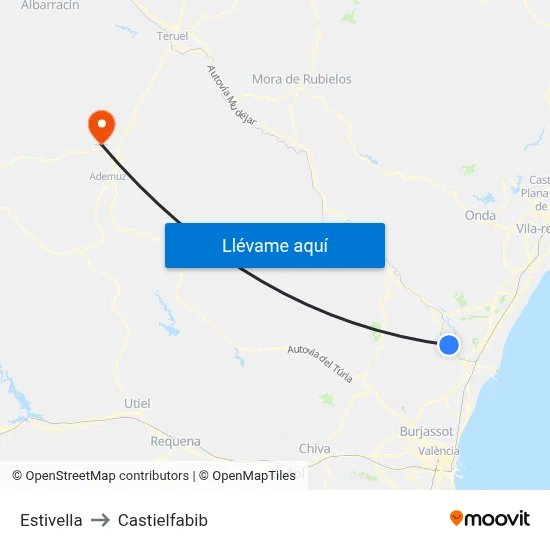 Estivella to Castielfabib map