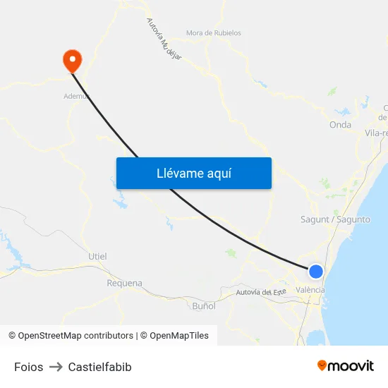 Foios to Castielfabib map
