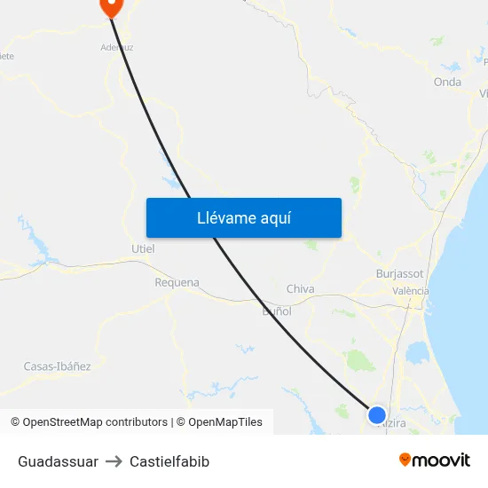 Guadassuar to Castielfabib map