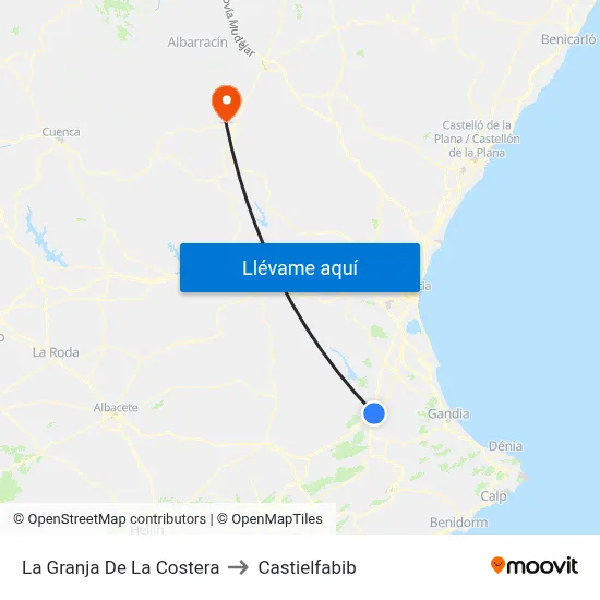 La Granja De La Costera to Castielfabib map