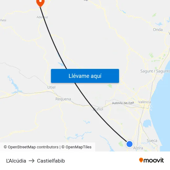 L'Alcúdia to Castielfabib map