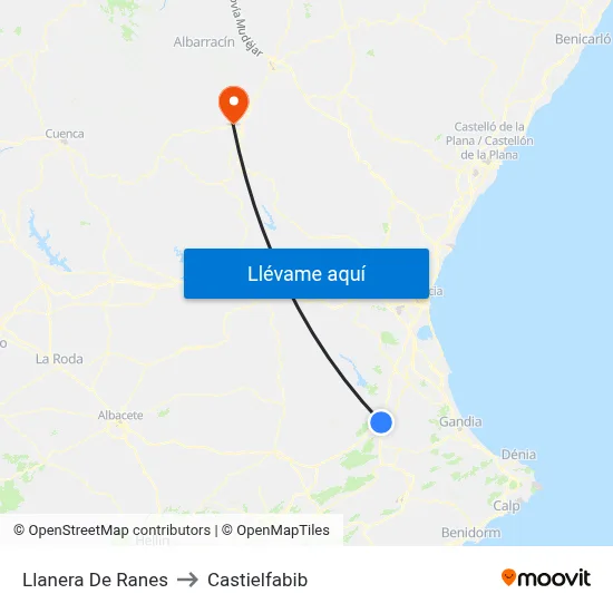 Llanera De Ranes to Castielfabib map