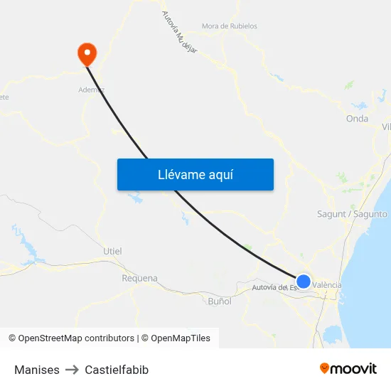 Manises to Castielfabib map