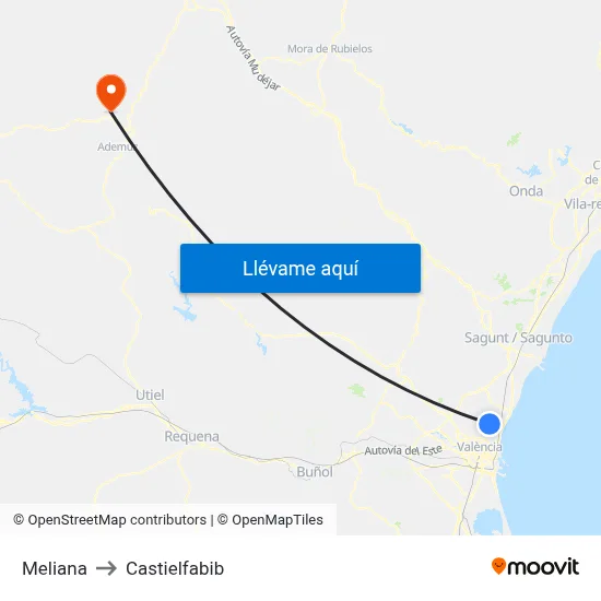 Meliana to Castielfabib map