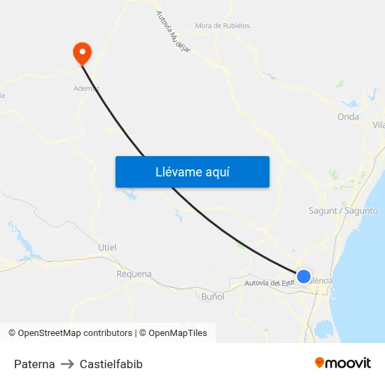 Paterna to Castielfabib map