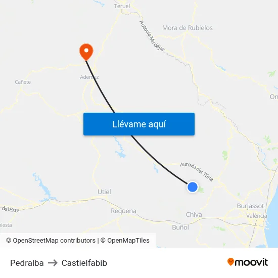 Pedralba to Castielfabib map