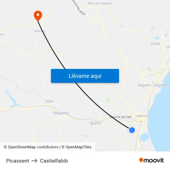 Picassent to Castielfabib map