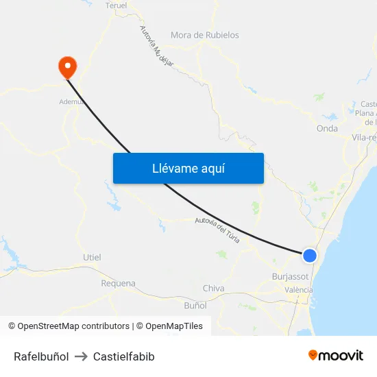 Rafelbuñol to Castielfabib map