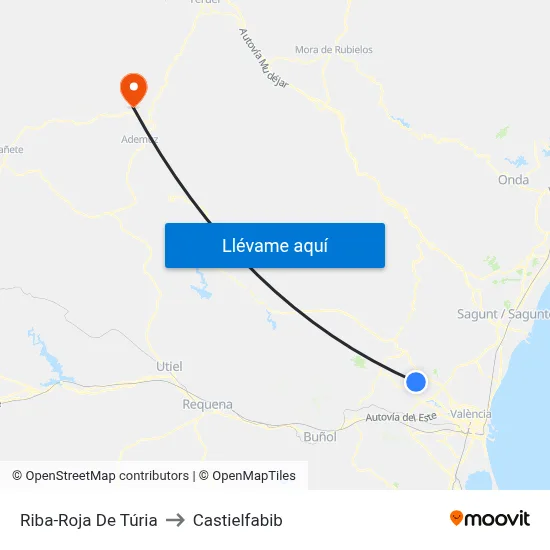 Riba-Roja De Túria to Castielfabib map