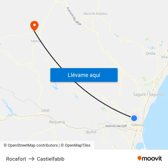 Rocafort to Castielfabib map