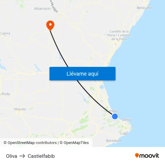 Oliva to Castielfabib map