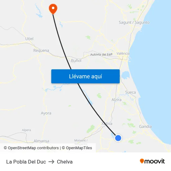 La Pobla Del Duc to Chelva map